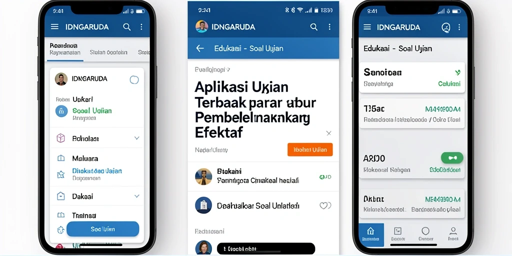 Tampilan antarmuka aplikasi Soal Ujian IDNGARUDA yang menarik dan interaktif.